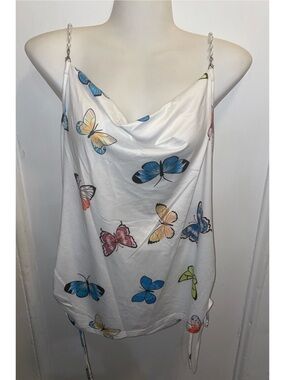 SHEIN White Butterfly Print Cowl Neck Camisole Top 2X